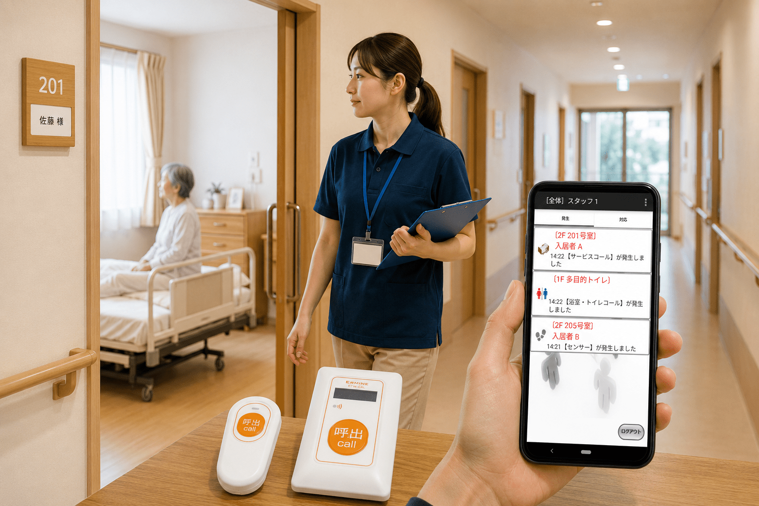 介護施設でスタッフが入居者を見守るイメージ